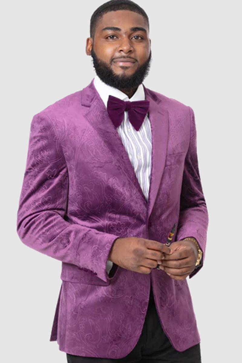 EJ Samuel Men's Paisley Velvet Blazer in Lavender: Sophisticated Style - Lavender