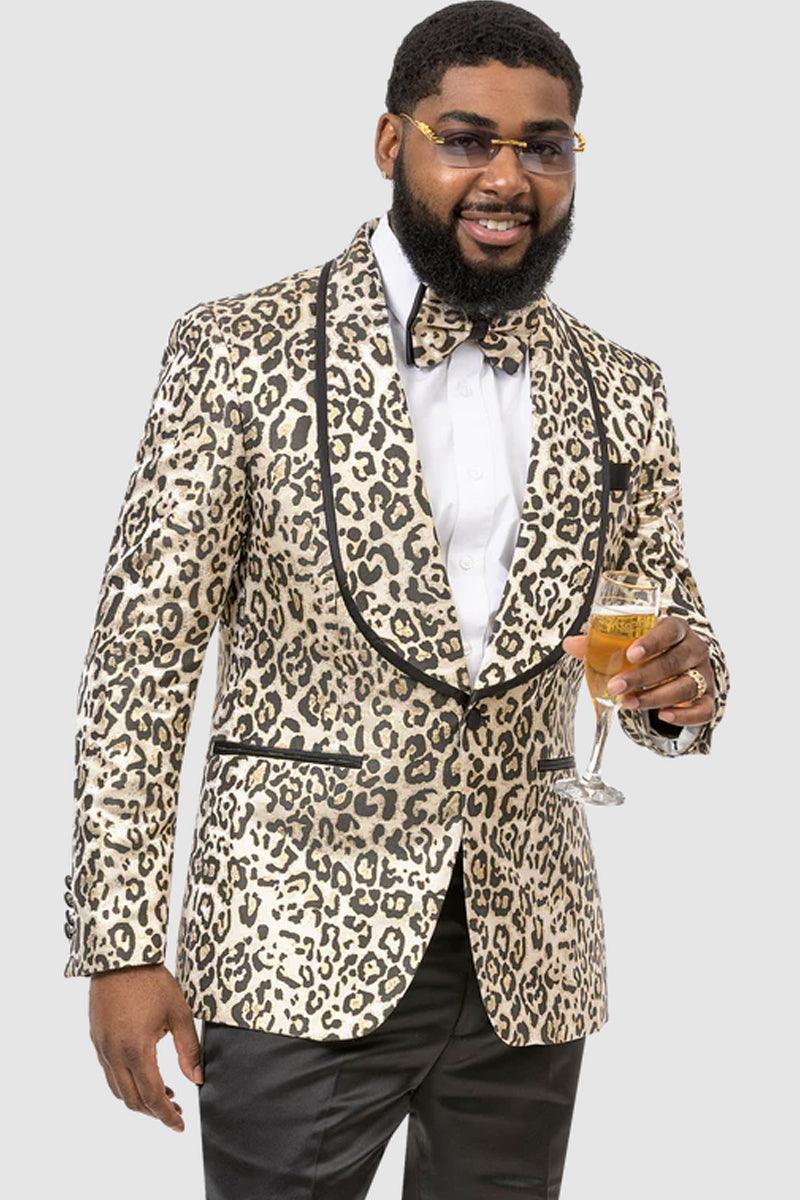 "EJ Samuel Men's Slim Fit Leopard Print Prom Tuxedo Dinner Jacket" - Leopard