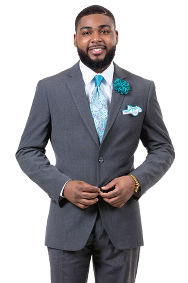 EJ Samuel Men's Ultra Slim Fit Business Suit: 2-Button Medium Grey - Grey