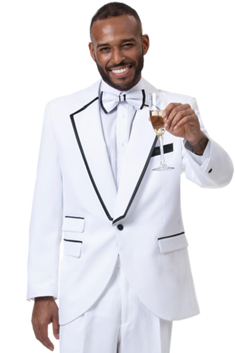 "EJ Samuel Men's White Shawl-Lapel Tuxedo â€“ 1-Button Class & Style" - White