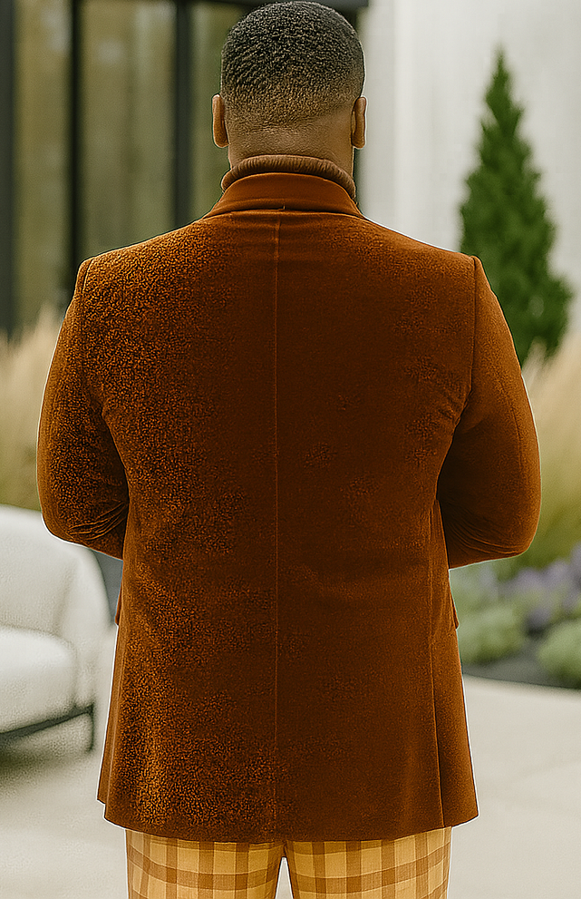 EJ Samuel | Modern Fit Velvet Blazer | Rust | 2-Button | Mens - Rust