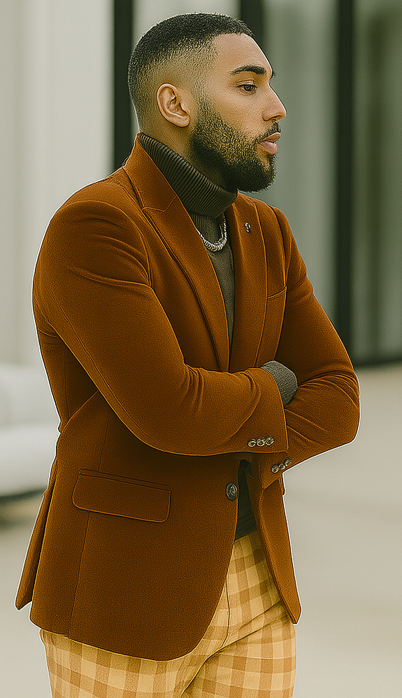 EJ Samuel | Modern Fit Velvet Blazer | Rust | 2-Button | Mens - Rust