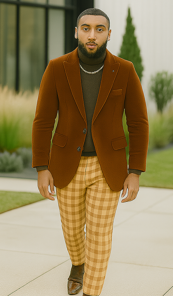 EJ Samuel | Modern Fit Velvet Blazer | Rust | 2-Button | Mens - Rust