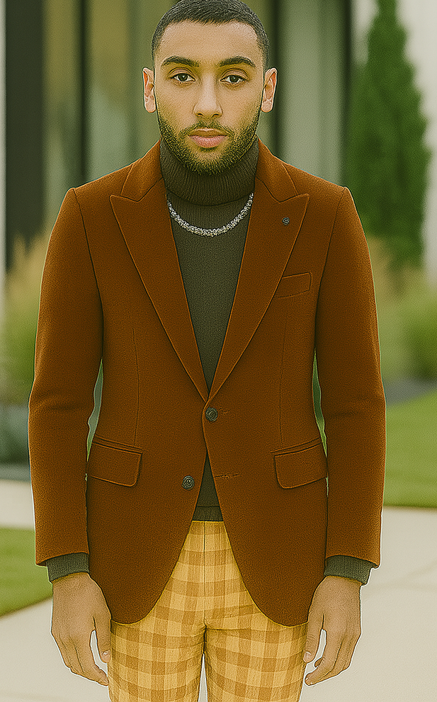 EJ Samuel | Modern Fit Velvet Blazer | Rust | 2-Button | Mens - Rust