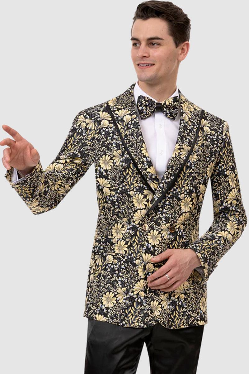 "EJ Samuel Paisley Tuxedo Dinner Jacket: Stylish Black & Gold Blazer" - Black / Gold