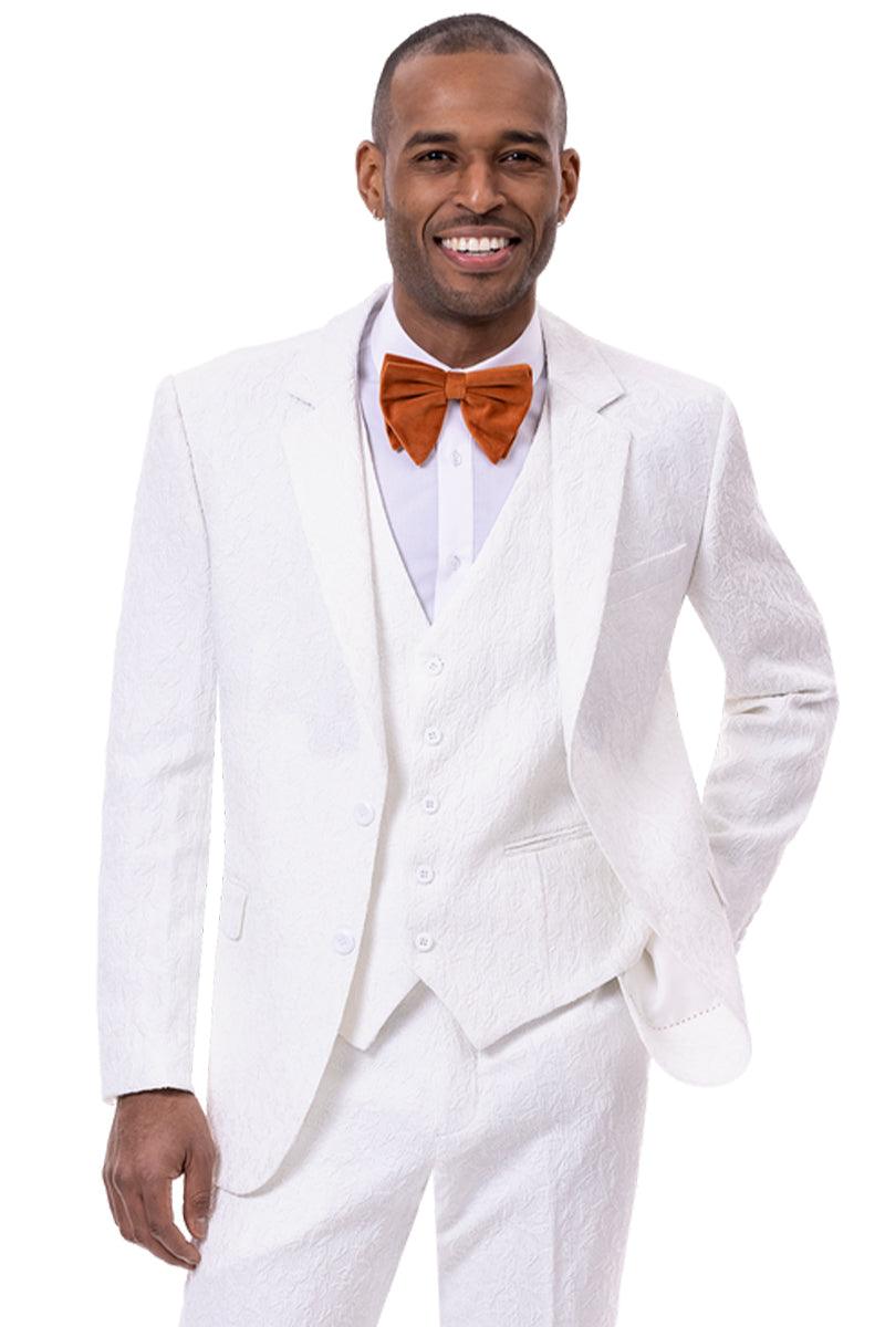 EJ Samuel Paisley White Vest Fashion Suit - 2-Button Mens Classy Look - White