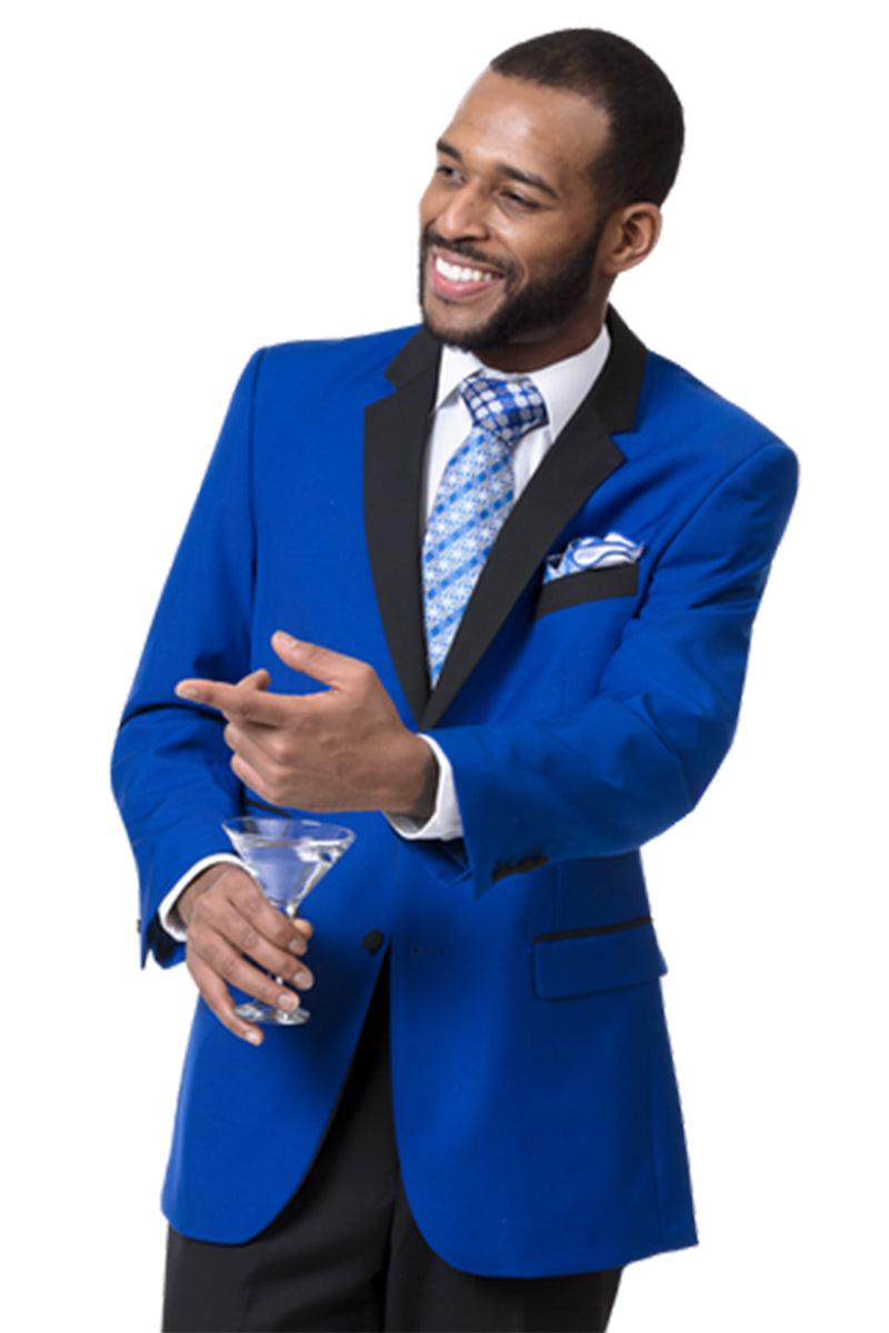 EJ Samuel: Royal Blue Modern Fit Tuxedo - 2Btn, Black Lapel - Royal Blue