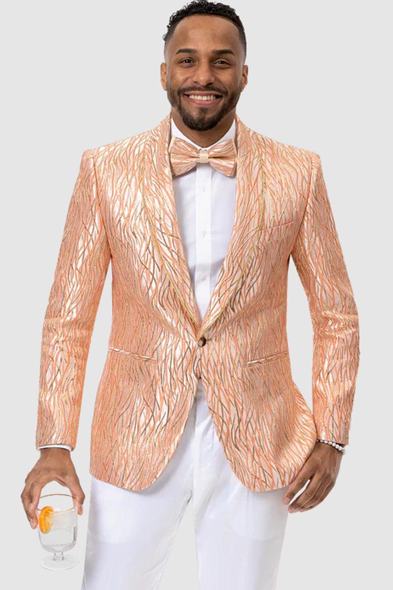 "EJ Samuel Wave Orange Slim-Fit Prom Tuxedo Blazer" - Orange