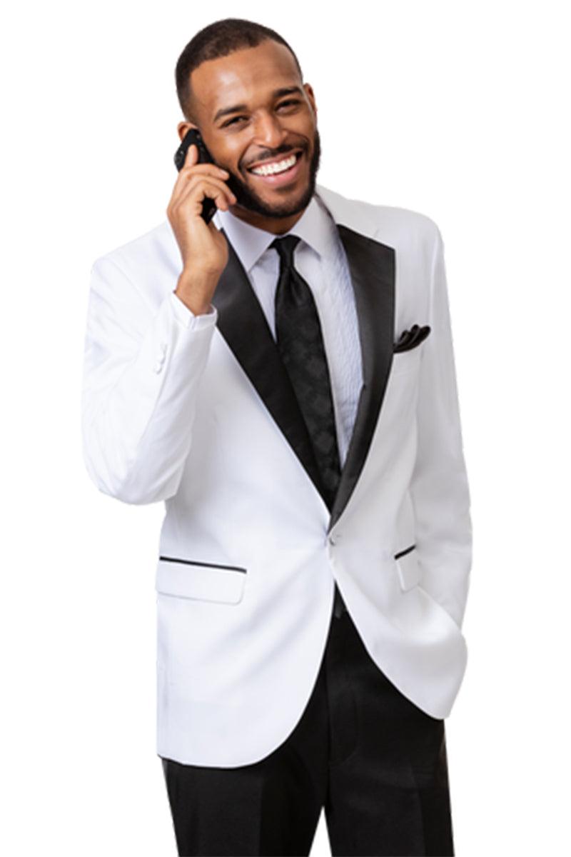 EJ Samuel White & Black Tuxedo with Notched Lapel & Single Button - White