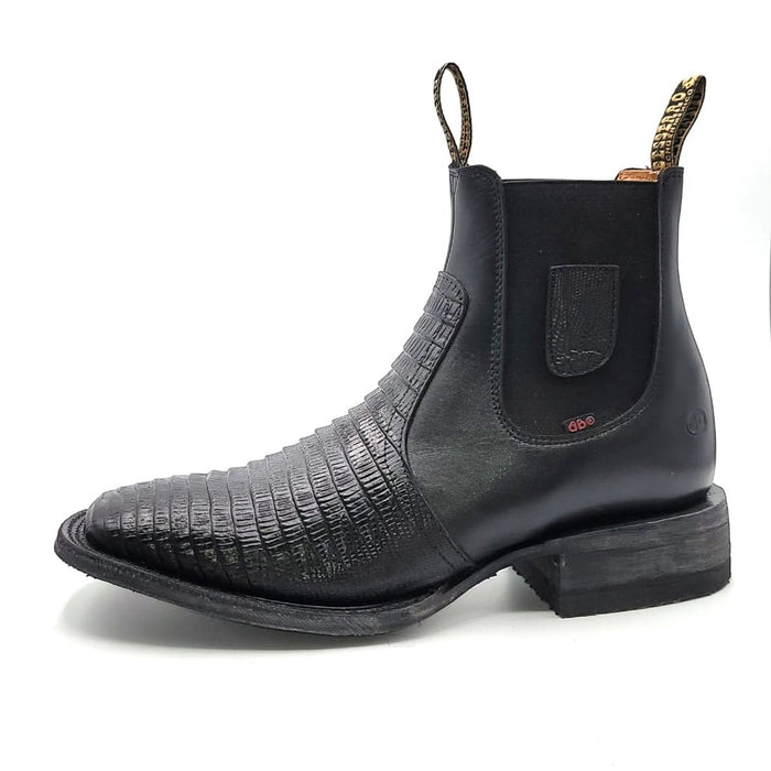El Besserro Men's Lizard Print Square Toe Ankle Boots Black - 6