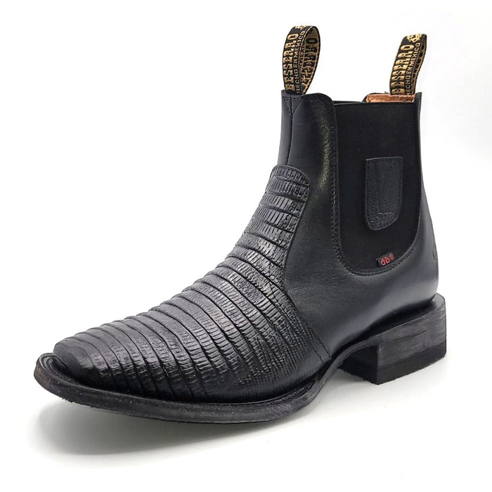 El Besserro Men's Lizard Print Square Toe Ankle Boots Black - 6