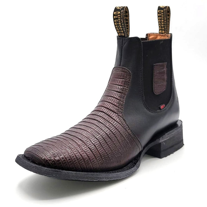 El Besserro Men's Lizard Print Square Toe Ankle Boots Burgundy - 6