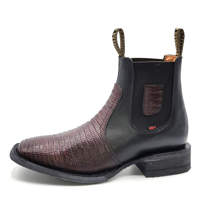 El Besserro Men's Lizard Print Square Toe Ankle Boots Burgundy - 6