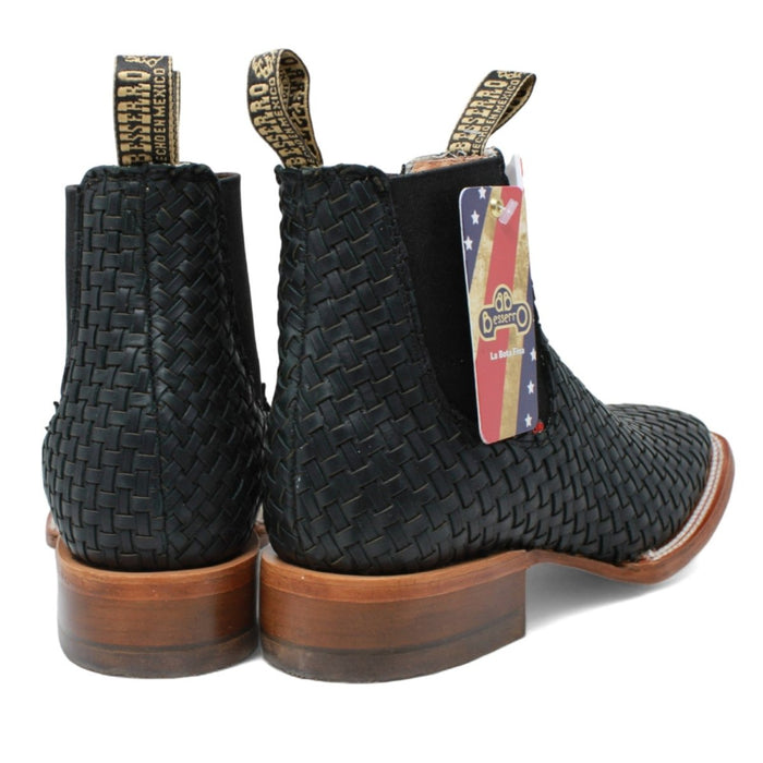 El Besserro Men's Petatillo Leather Square Toe Ankle Boots Black - 6