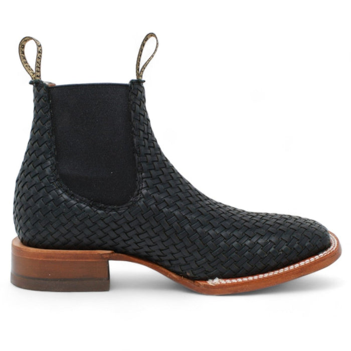 El Besserro Men's Petatillo Leather Square Toe Ankle Boots Black - 6