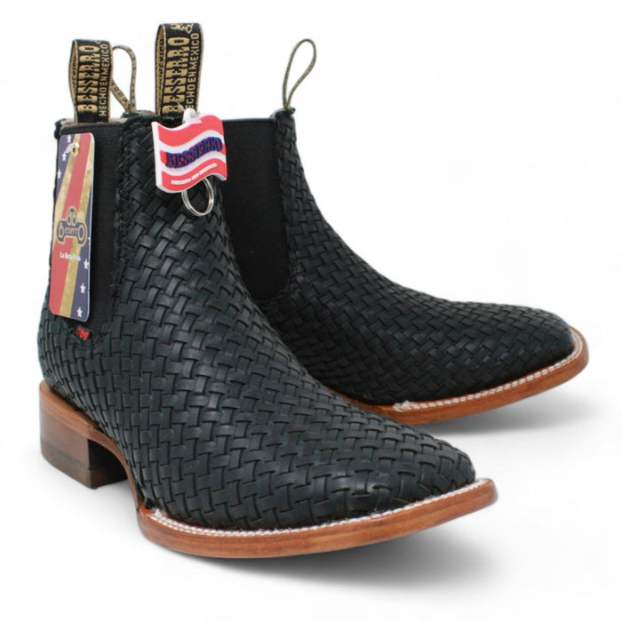 El Besserro Men's Petatillo Leather Square Toe Ankle Boots Black - 6