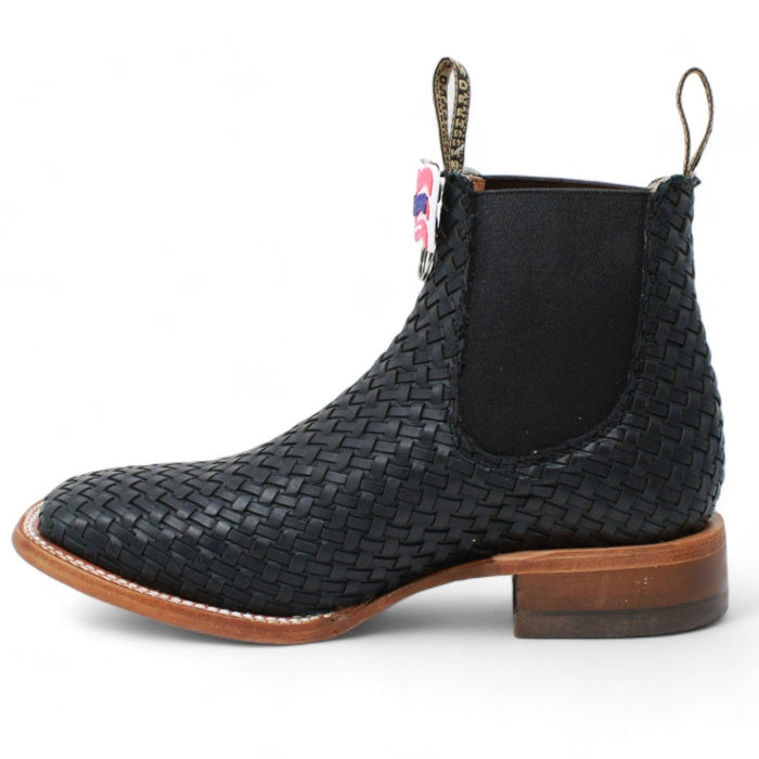 El Besserro Men's Petatillo Leather Square Toe Ankle Boots Black - 6
