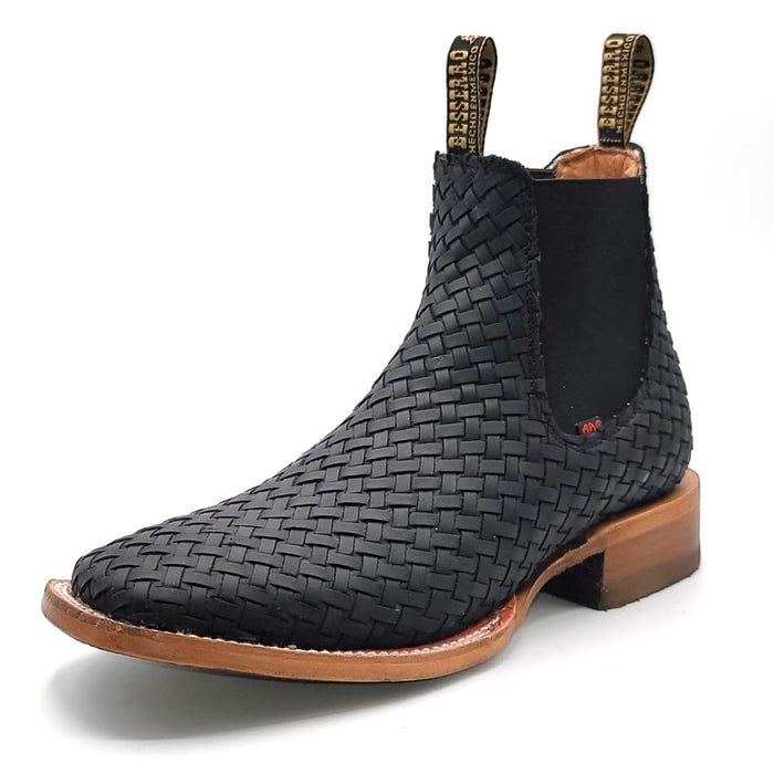 El Besserro Men's Petatillo Leather Square Toe Ankle Boots Black - 6