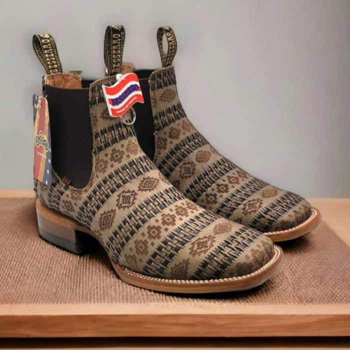 El Besserro Men's Petatillo Leather Square Toe Ankle Boots Capuchino - 6