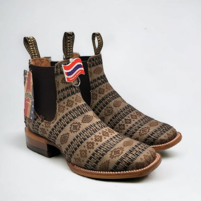 El Besserro Men's Petatillo Leather Square Toe Ankle Boots Capuchino - 6