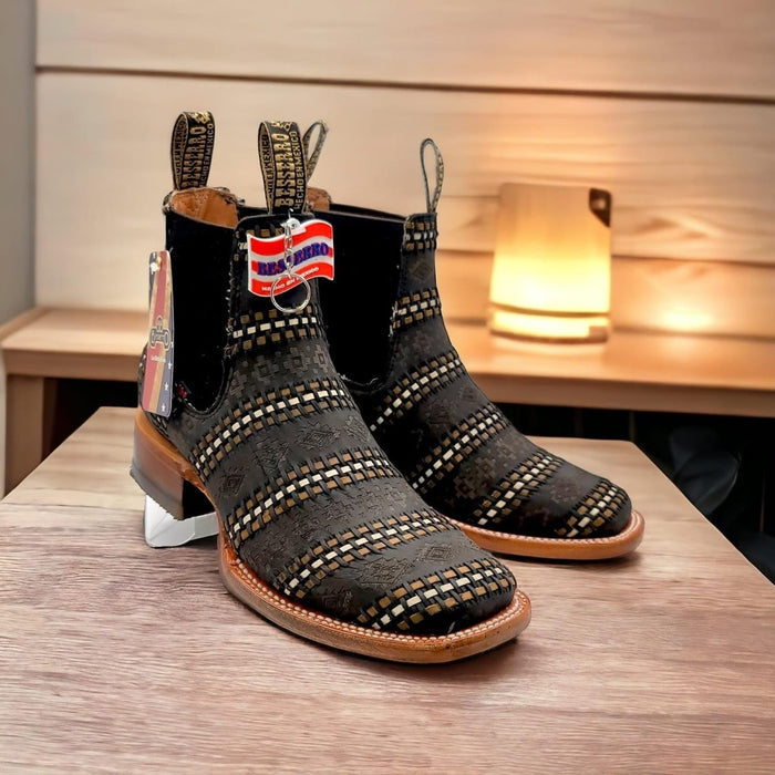 El Besserro Men's Petatillo Leather Square Toe Ankle Boots Dark Brown - 6