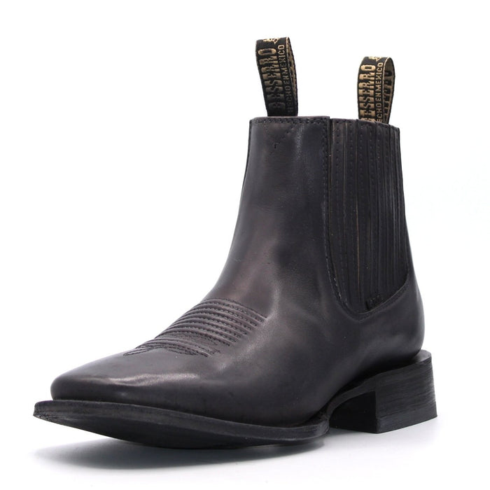 El Besserro Men's Square Toe Leather Ankle Boots Black - 6