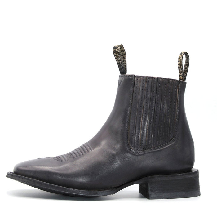 El Besserro Men's Square Toe Leather Ankle Boots Black - 6