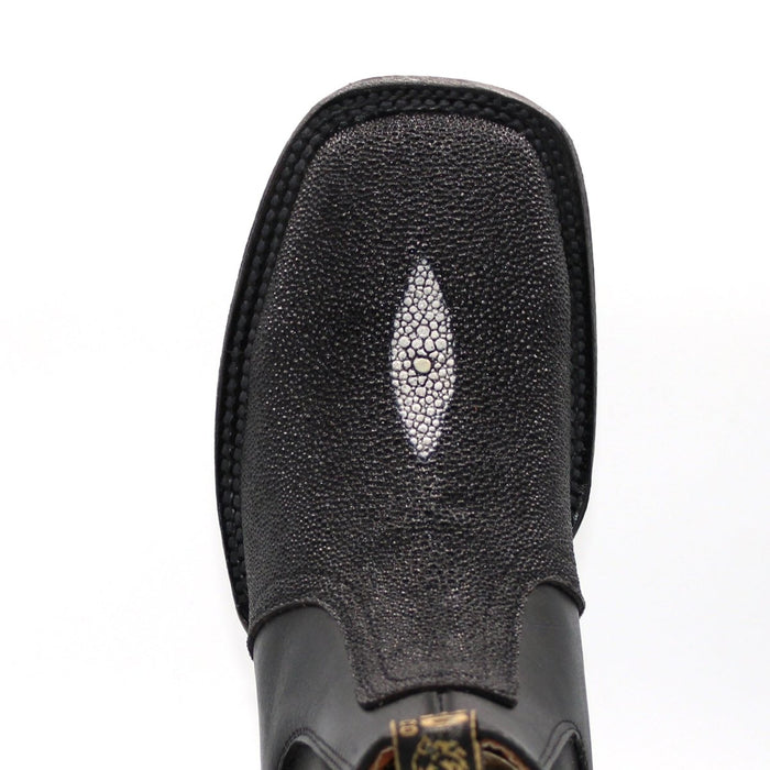 El Besserro Square Toe Print Stingray Ankle Boots Black - 6