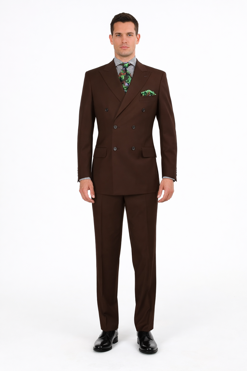 Apollo King Men's 2pc Double Breasted Suit Wide Peak Lapel with Slim Fit Cut - 38 Short Jacket+32 Waist Adjustable 28to34)(Height: 5 4 to5 7 )(Neck  15-16.5)S-M)