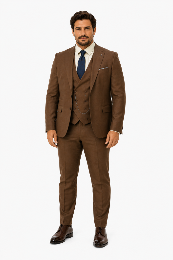 Elegant Brown Wedding Suit for Men Three-Piece Groom Outfit