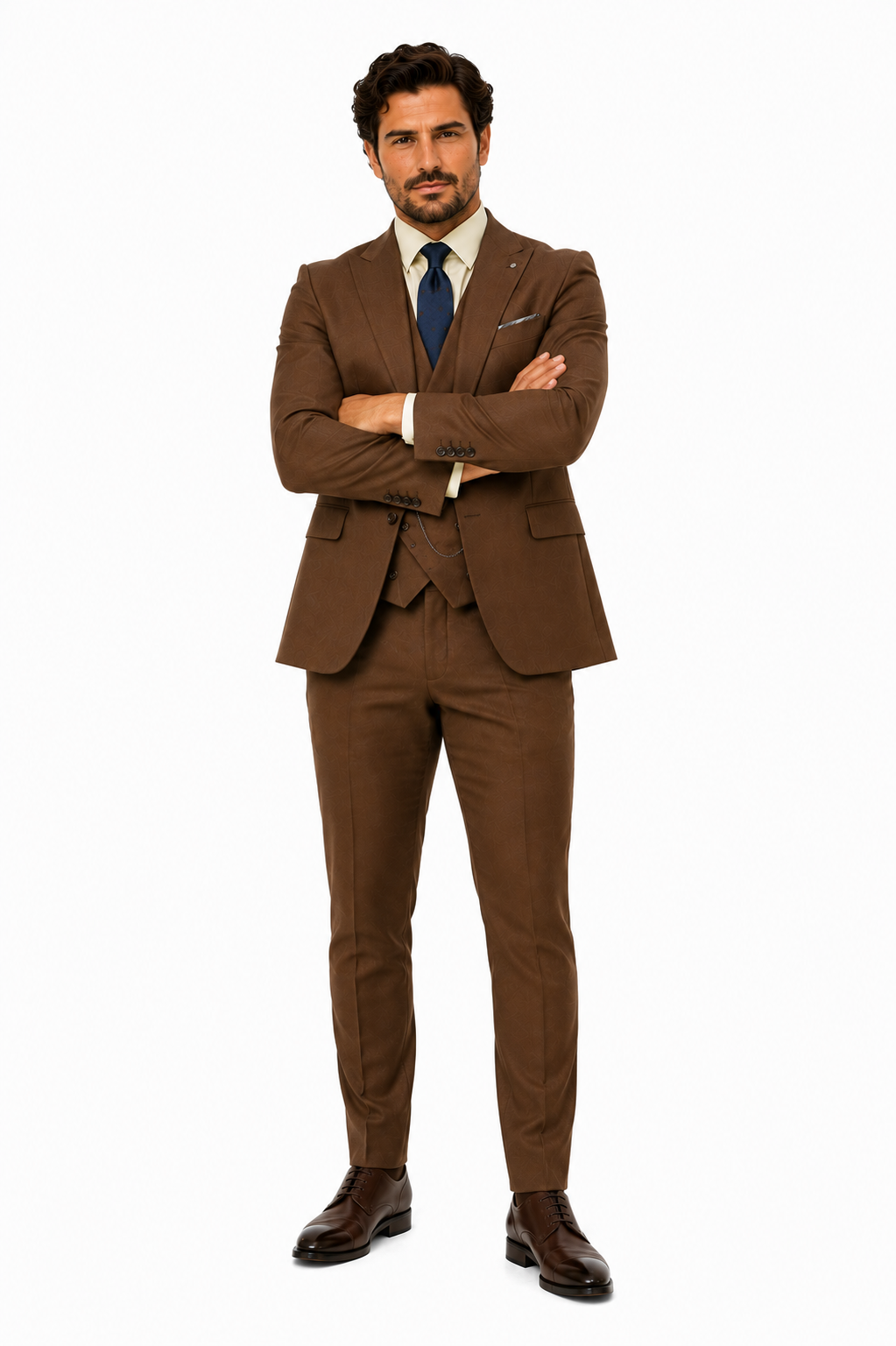 Elegant Brown Wedding Suit for Men Three-Piece Groom Outfit