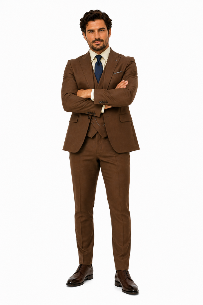 Elegant Brown Wedding Suit for Men Three-Piece Groom Outfit