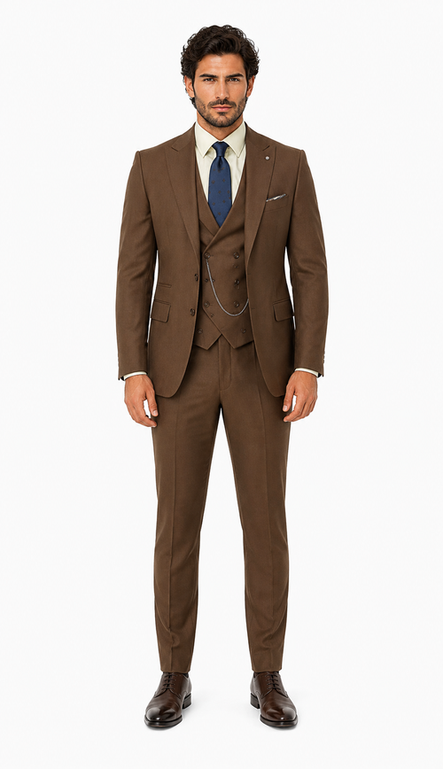 Elegant Brown Wedding Suit for Men Three-Piece Groom Outfit