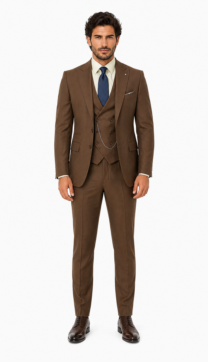 Elegant Brown Wedding Suit for Men Three-Piece Groom Outfit