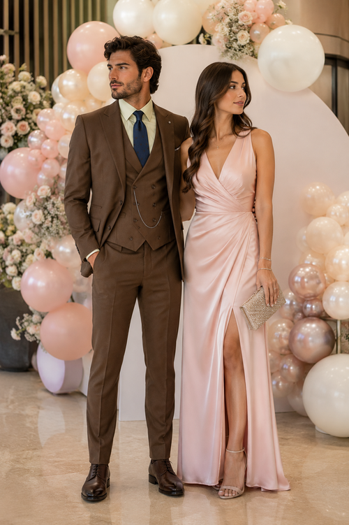 Elegant Brown Wedding Suit for Men Three-Piece Groom Outfit