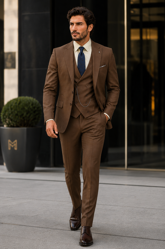 Elegant Brown Wedding Suit for Men Three-Piece Groom Outfit
