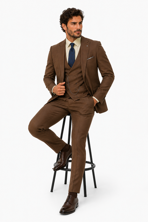 Elegant Brown Wedding Suit for Men Three-Piece Groom Outfit