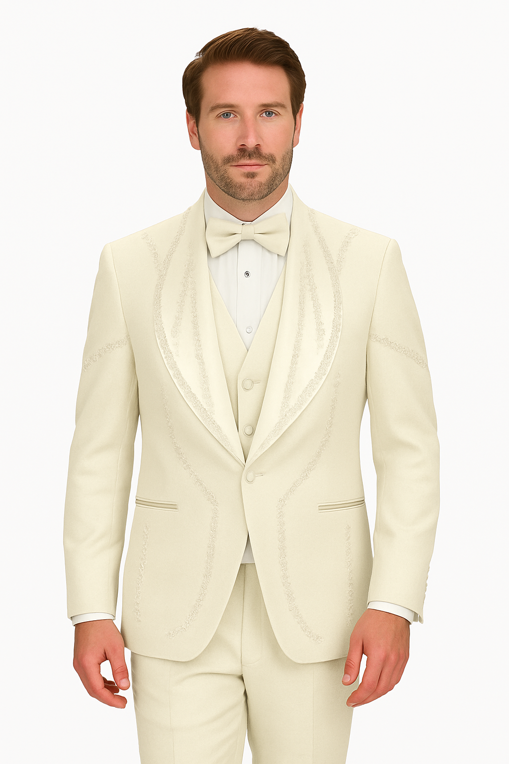 Off White Italian Wool 3-Piece Modern Fit Tuxedo - 34 Short or Extra Small