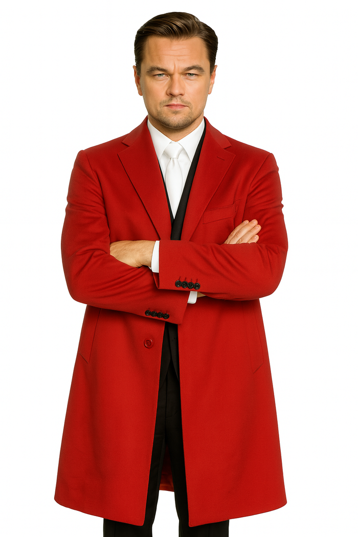 men's Three Buttons Red Wool Fabric Overcoat / Long men's Dress Topcoat - Winter coat $240