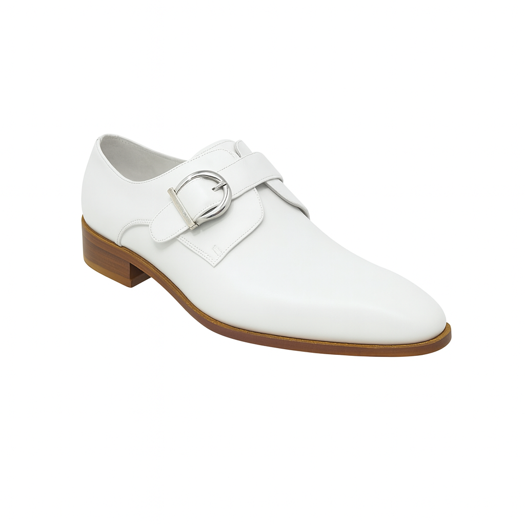 Mens Carrucci Classic Leather Fade Single D-Buckle Monk Strap Dress Shoe in Chestnut - 7