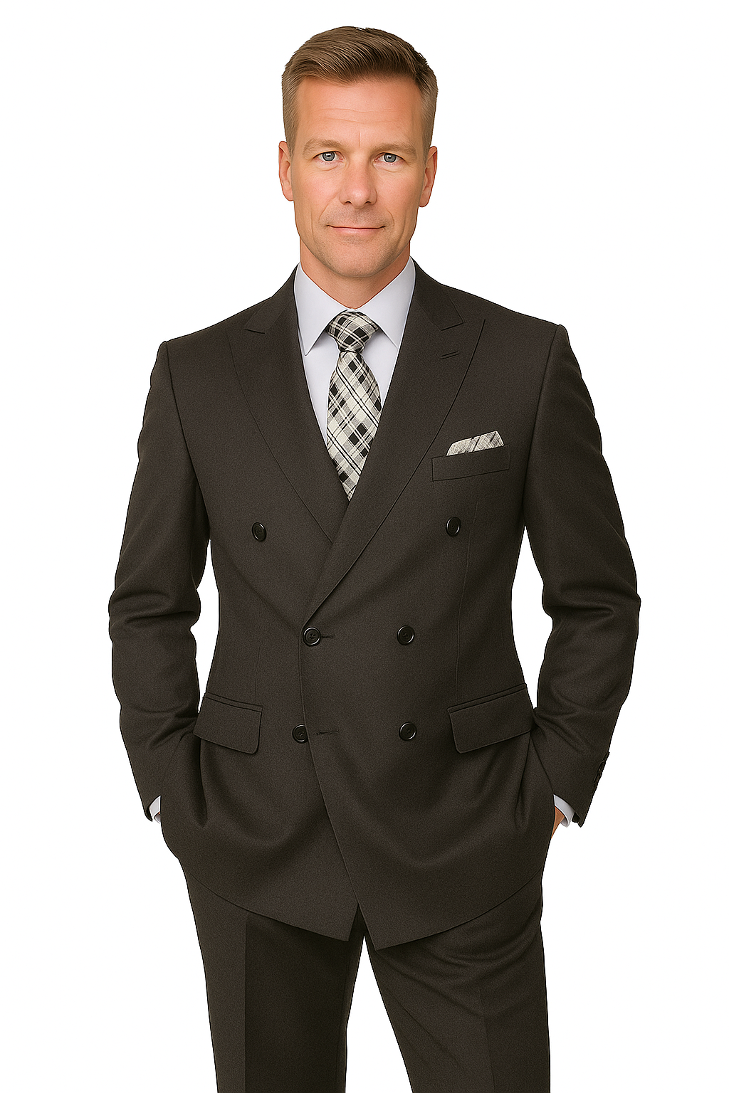 Mens Classic Wool Double Breasted Suit in Black - 38 Short Jacket+32 Waist Adjustable 28to34)(Height: 5 4 to5 7 )(Neck  15-16.5)S-M)