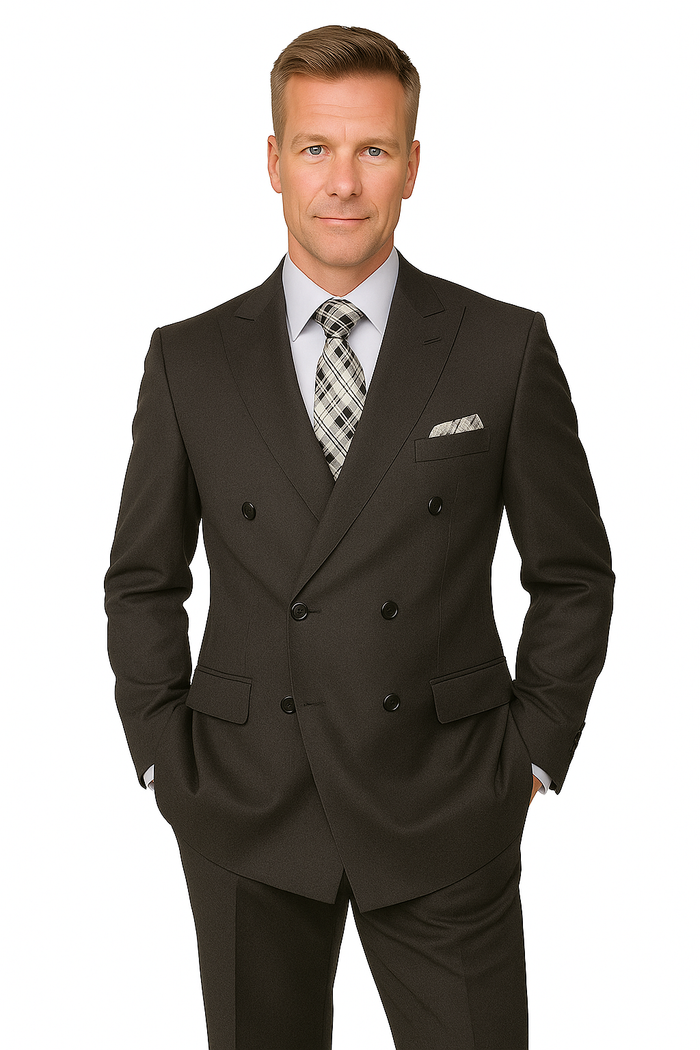 Mens Classic Wool Double Breasted Suit in Black