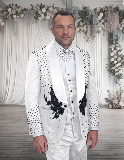 Statement Men's 3 Piece Modern Fit Tuxedo - Ornate Rhinestone sequin - 38R