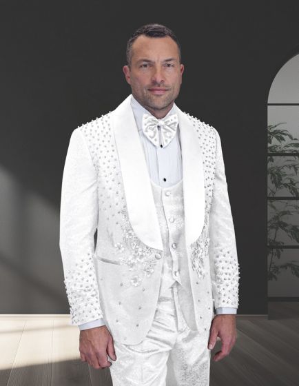 Statement Men's 3 Piece Modern Fit Tuxedo - Ornate Rhinestone sequin - 38R