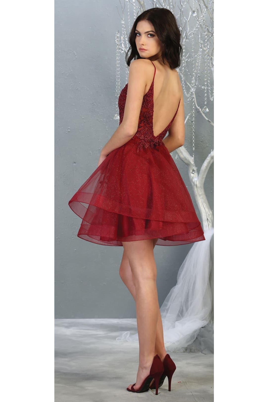Quince Dama Dresses - Short Quinceanera Dresses in Color Burgundy - 6