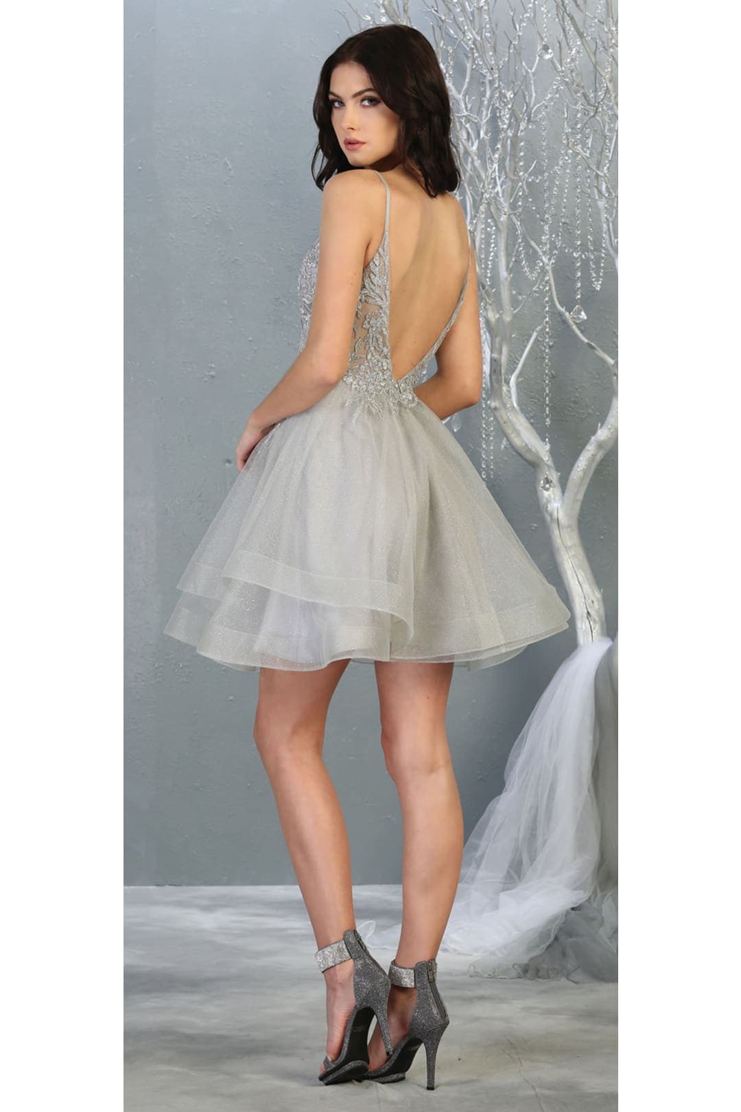 Quince Dama Dresses - Short Quinceanera Dresses in Color Silver - 2