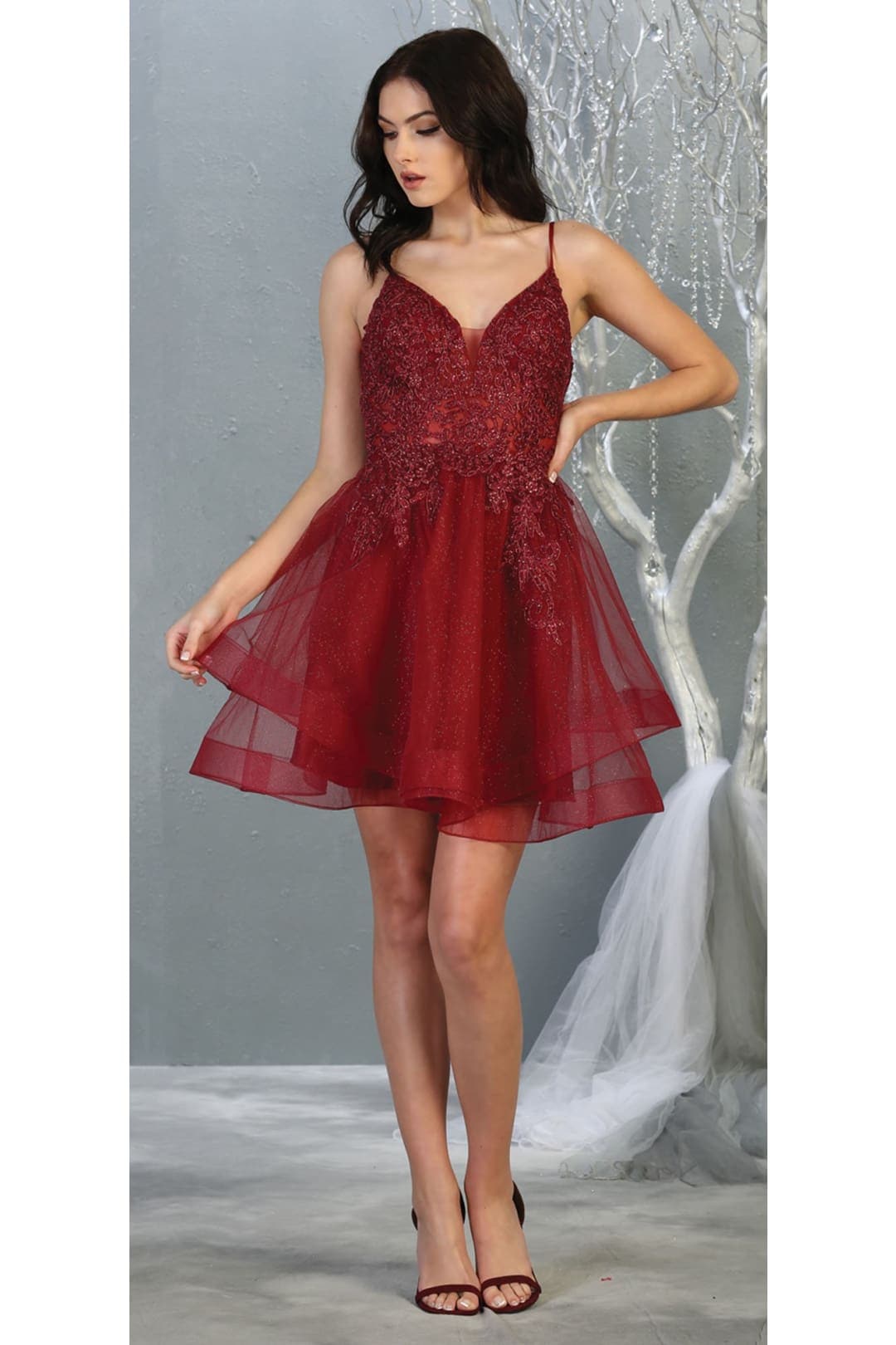 Quince Dama Dresses - Short Quinceanera Dresses in Color Burgundy - 6