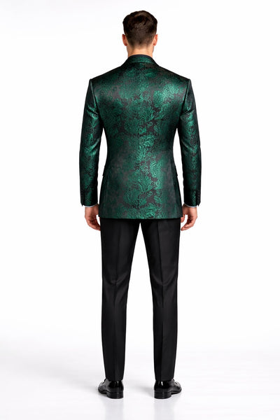 Emerald Green Paisley Tuxedo Suit - Prom Floral Tuxedo Suit - Groom Wedding Suit