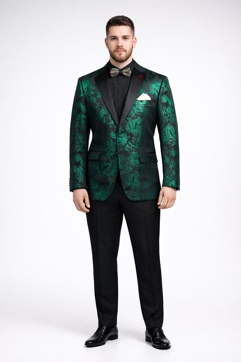 Emerald Green Paisley Tuxedo Suit - Prom Floral Tuxedo Suit - Groom Wedding Suit - 44 Regular