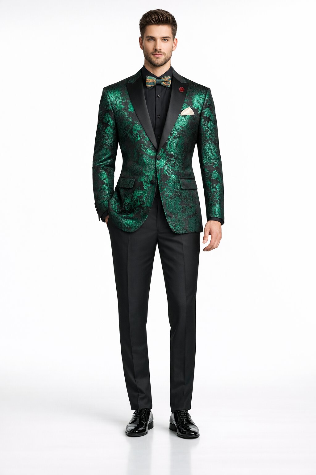 Emerald Green Paisley Tuxedo Suit - Prom Floral Tuxedo Suit - Groom Wedding Suit